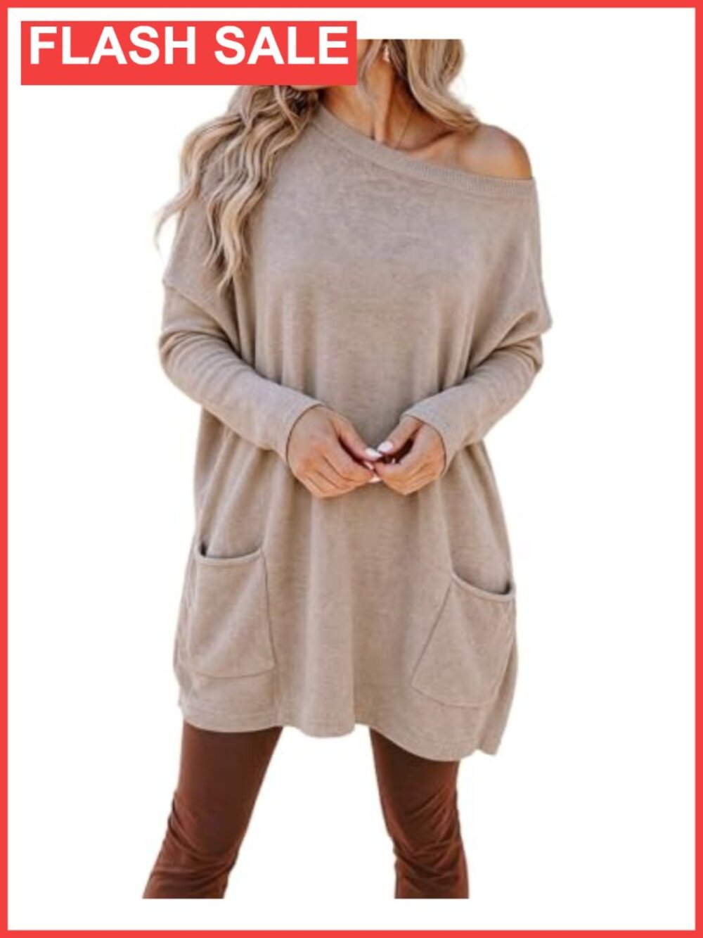 Oversized Knit Pullover Sweater Batwing Sleeve Tunic Pockets Women